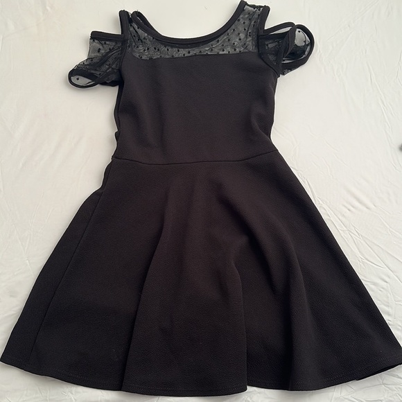 Couture black fit and flare Swiss dot mesh neckline and cold shoulder sleeves - Picture 2 of 6